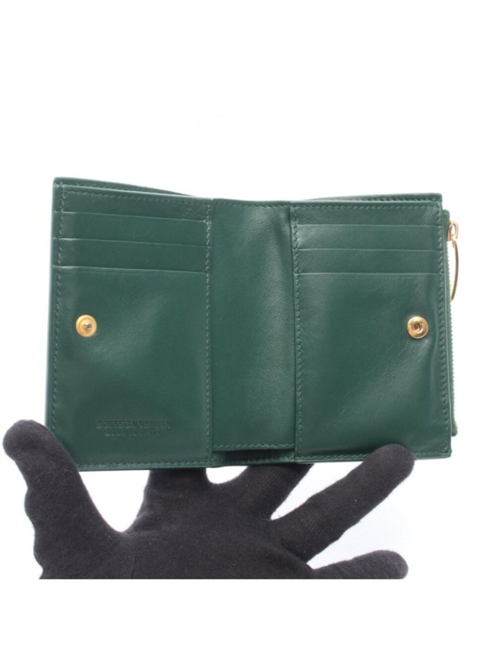 Bottega Veneta Bifold Wallet Small Cassette Maxi Intrecciato Dark Green Leather - Picture 3 of 8